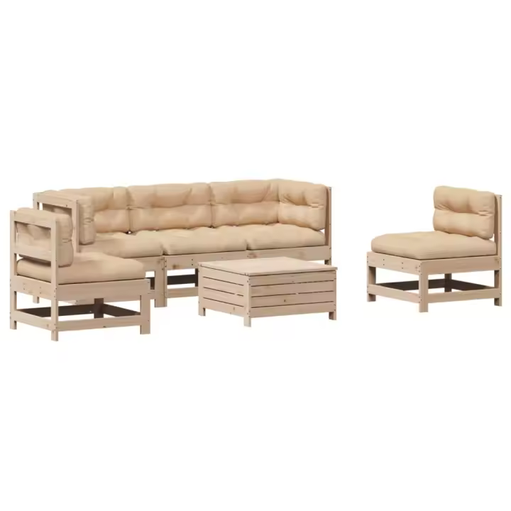 vidaXL Juego de muebles de jardín 6 pzas y cojines madera maciza pino - 1