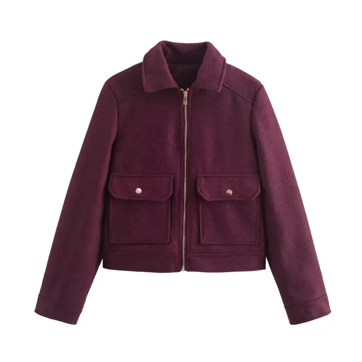 Women Soft Pockets Zipper Jacket Coat Long Sleeve Single Breasted Outerwear Short High Street Elegant Lady Outfits - 1