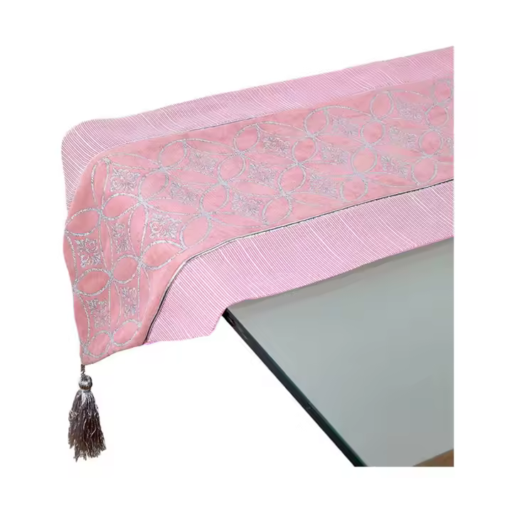 Camino de Mesa Rosa Banda Plata Circulo 30x180cm Poliéster - 1