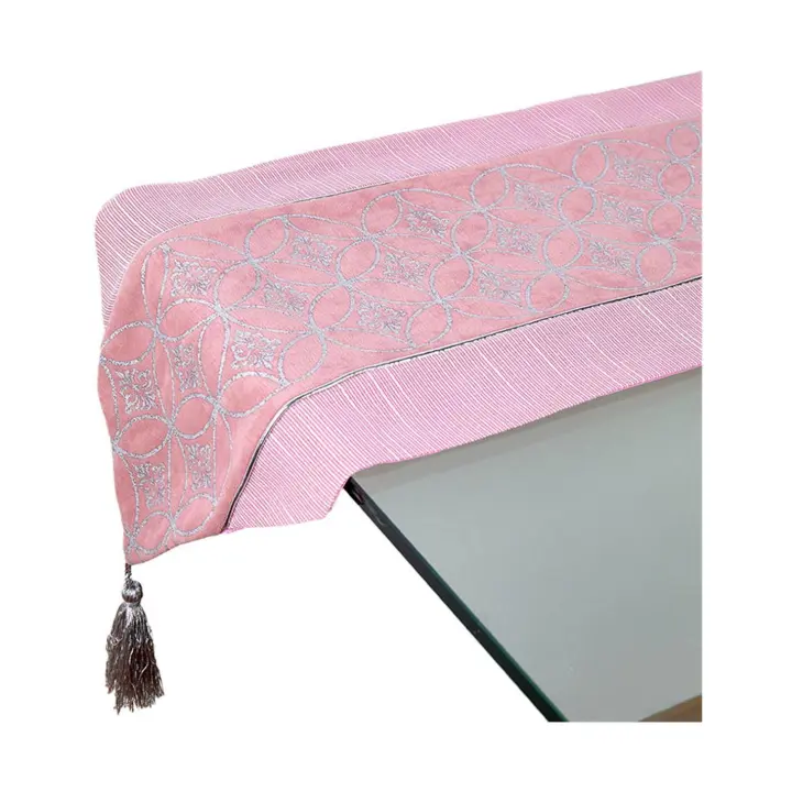 Camino de Mesa Rosa Banda Plata Circulo 30x180cm Poliéster - 1