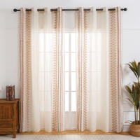 Cortinas De Linen Texturizado Vintage Con Estampado Floral Y Rayado Para Sala De Estar 63 Pulgadas Largas Estilo Bohemio Y Caserío - details 0