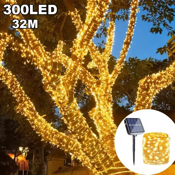 Cadena De Luces Solares De Cobre Para Exterior 7/12/22/32m Luz Estelar Impermeable Para Navidad Decoración De Jardín LED - 1