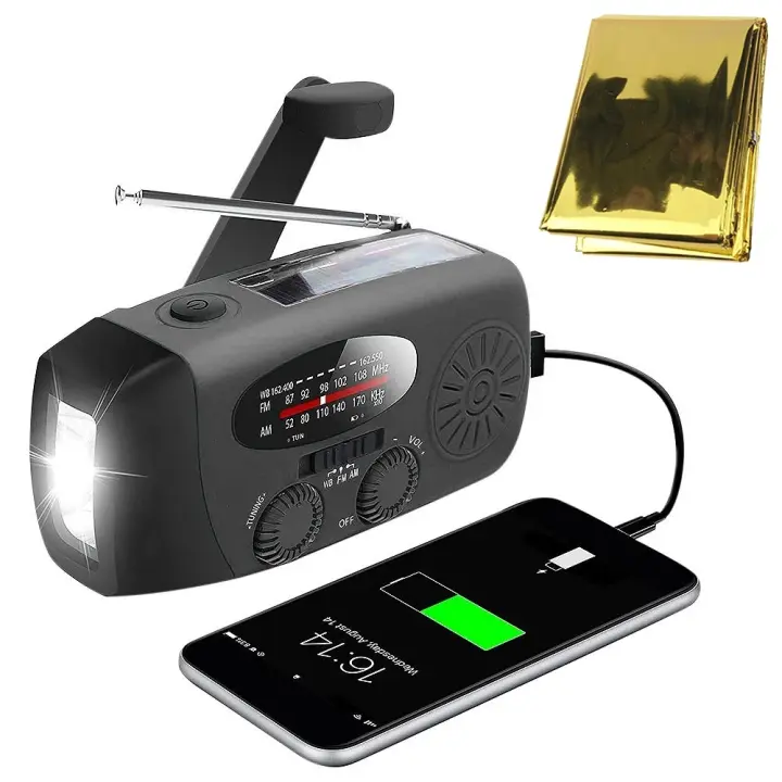 Radio de carretera con cargador solar y manta de emergencia / Radio de emergencia y banco de energía Solo radio de carretera negra - 1