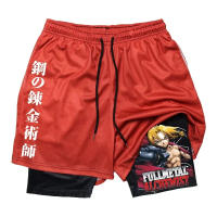 Shorts De Gimnasio Anime Fullmetal Alchemist Para Hombres 2 En 1 Compresión Con Bolsillos 5 Pulgadas Secado Rápido Running Fitness - details 16