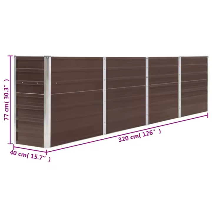 vidaXL Jardinera elevada de acero galvanizado marrón 320x40x77 cm - 1