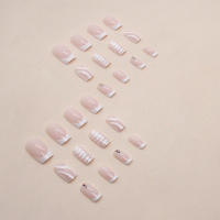24 PCS Uñas Postizas Francesas Minimalistas De Cuadrado Corto Con 1 Archivo Y 1 Pegamento De Gel Uñas De Resina Unisex - details 2