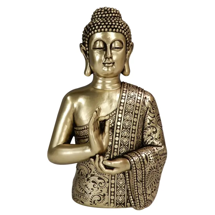 CAPRILO REGALOS & DECORACIÓN Figura Decorativa de Resina "Buda Dorado Meditando". Adornos y Esculturas. Regalos Originales. Decoración Hogar.  14 x 10 x 23 cm. - 1