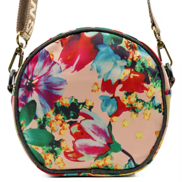 Dunne Brand YAN SHUANG Bandolera de Algodón y Piel - Diseño de Loto Multicolor, Hecha a Mano, Regalo Especial - 1