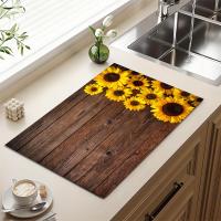 Alfombrilla De Secado De Platos Con Patrón De Girasol Y Grano De Madera Absorbente Para Cocina Y Baño Matriz Durable Para Vajilla Accesorio - details 4