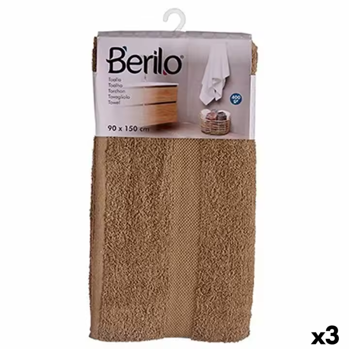 Toalla de baño Berilo 89663 Camel 80 % algodón 20 % Poliéster 90 x 150 cm (3 Unidades) - 1