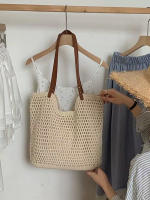 Bolso De Hombro Retro De Verano Con Bloque De Colores Y Hueco Bolso De Tela De Cuero Con Correa Tejida Gran Capacidad Casual - details 4