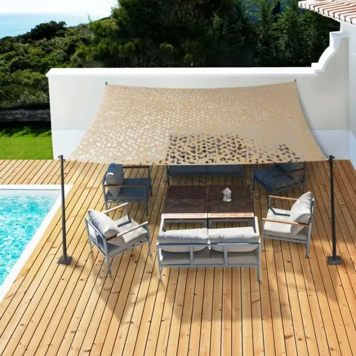 SSITO Vela de Sombra Recorte Diseño Camuflaje, 4x4m, Arena Accesorio para Sombrilla y Vela de Sombra - 1