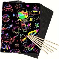Kit De Arte De Rascado Con Arcoíris 50 Hojas Y 5 Dibujos De Bambú Set De Pintura De Mesa Con Palillos De Madera Regalo De Cumpleaños - details 0