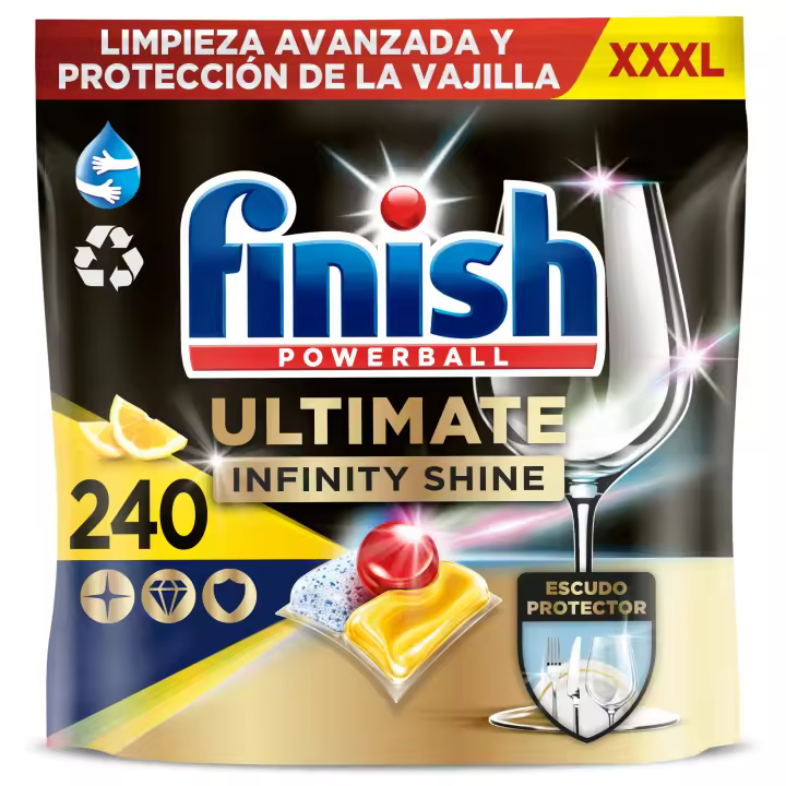 Finish - Powerball Ultimate Limón, 80 | 160 | 240 Pastillas Lavavajillas, Quitagrasas, Formato 1x80 | 2x80 | 3x80 I.S. - 1