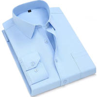 Camisa Clásica Para Hombre De Color Sólido Negra Blanca Azul Gris Roja Rosa Negra Azul Marinho Marrón Café Ochavo Tres Quarters - details 9