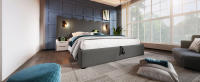 Cama tapizada Twin 160x200 with Luz de Lectura y Carga USB Typo-C, somier de almacenamiento with Marco de listones de Madera maciza y metal, Gris, Linen (with colchón). - details 7