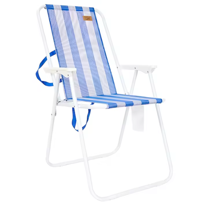 DEVESSPORT Silla Plegable de Playa y Camping | Ligera, Compacta y con Correas de Transporte – Rayas Azules - 1