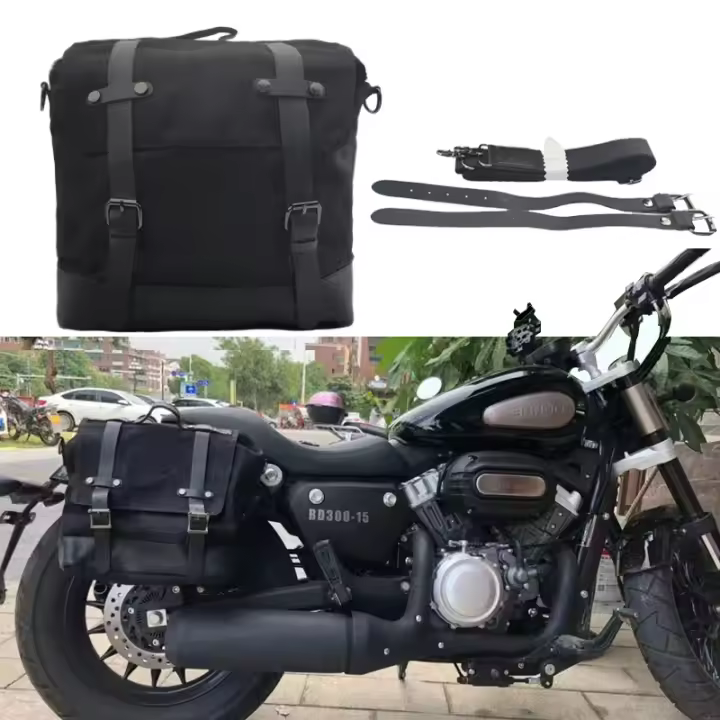 Bolsa De Silla Retro Para Motocicleta Impermeable Gran Capacidad Bolsa Lateral De Motocicleta De Lona De Cera Vintage - 1
