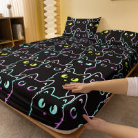 Sábana Ajustada Moderna Y Sencilla Con Impresión De Gato Pequeño En Acabado Mate Cobertor De Cama De Dormitorio Sin Fundas De Almohada - details 2