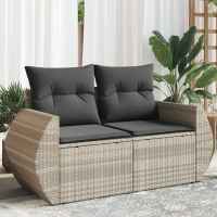 vidaXL Sofá de jardín con cojines 2 plazas ratán sintético gris claro en color Gris claro y gris oscuro/Negro/beige y gris claro y más | acolchados duraderos para sofás de jardín terraza exterior - details 0