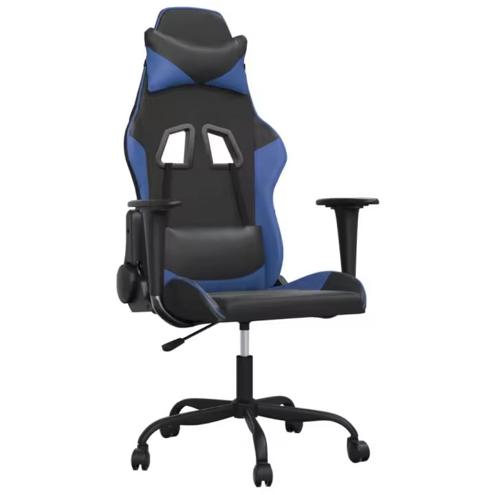 Silla Gaming de masaje de cuero sintético Negro y Azul - 1