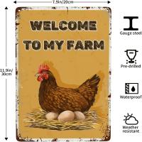 1pc Signo De Metal Vintage De Pollo Hen Bienvenido a Mi Granja Decoración Para Pared De Bares Estilo Americano Rectangular - details 1