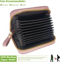 Cartera pequeña con bloqueo RFID para mujer, con cremallera de acero inoxidable, de piel, estilo acordeón, color rosa, para identificación, compacta, delgada, con cremallera bloqueada (rosa) - details 0
