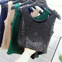 Chaleco De Noche Con Lentejuelas Para Mujer Estilo De Calle Blanca Brillante Poliéster Talla Regular Top De Verano 2022 - details 6