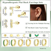 2Pcs Aretes Planos Dorados Para Mujer Aretes De Agujero Pequeños Con Cierre De Tornillo Hipoalergénicos Estilo Huggie - details 1