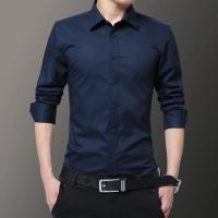 Camisa Blanca Para Hombre Tallas Grandes 7XL 8XL Estilo Formal Solido Primavera Otoño Cuello Redondo Manga Larga Negra Ligero Azul Marina - details 7