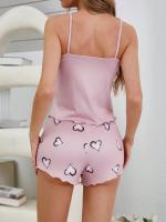 Conjunto De Pijamas Para Mujer Con Estampado De Corazones Camiseta Y Shorts De Verano Cómodo Y Elegante Sin Mangas Poliéster Y Spandex - details 12