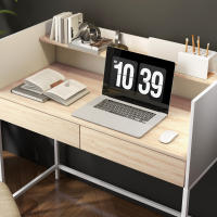 HOMCOM Escritorio Moderno Mesa de Escritorio con 2 Cajones y Estante Mesa de Estudio para Oficina Dormitorio 106x51,5x102,5 cm Blanco y Roble - details 2