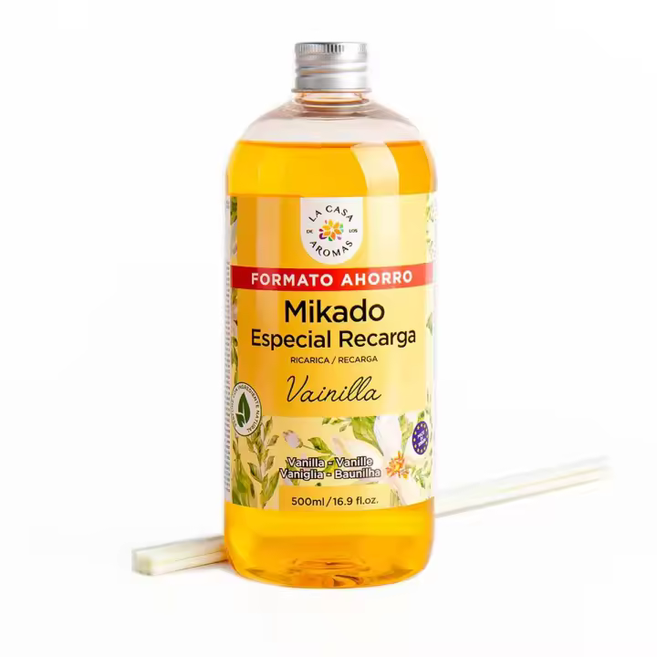 La Casa de los Aromas Mikado Reposicion botella 500ml gran surtidos de olores a elegir con palitos de recambios OLORES- Frutos rojos,Canela naranja,Vainilla,Oceano,Azahar,Algodon,Lavanda,Tropical.Ambientador Fragancia Calidad Casa Aromas garantizada - 1