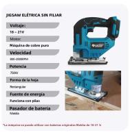 Sierra Eléctrica Curva Portátil Multifuncional Para Carpintero Sin Cable Compatible Con Batería Makita 18V Velocidad 3500RPM - details 0