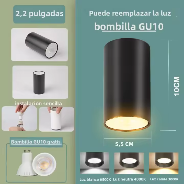 Lámpara De Techo LED Con Bombilla Reemplazable GU10 Para Dormitorio Porche Sala De Estar Fuente De Aluminio 85-265V AC - 1