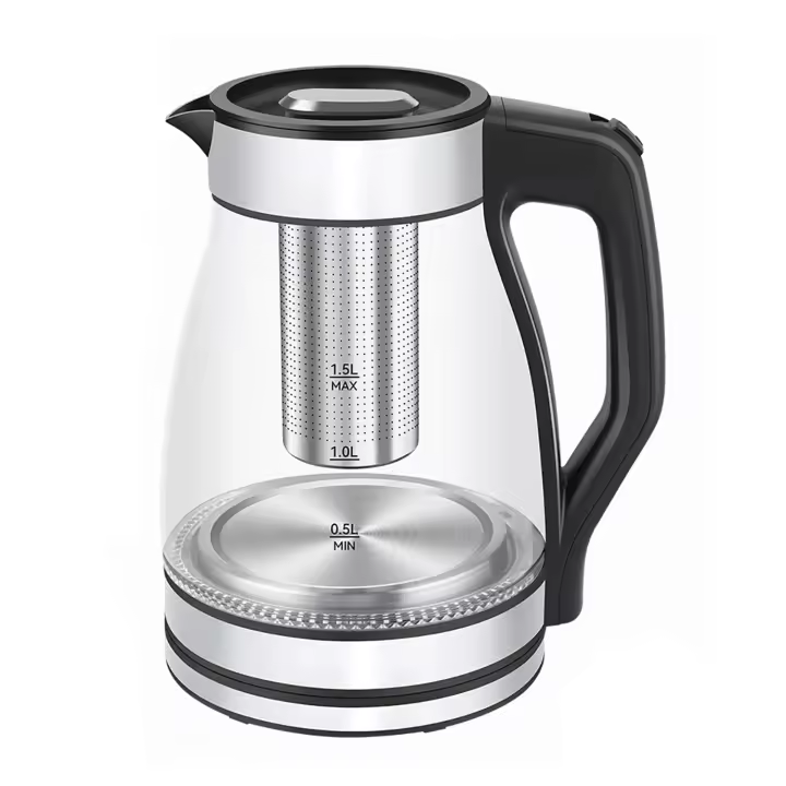 DAM Hervidor de acero y borosilicato con luces LED. 1500W y 1,5L de capacidad. 20x16x24 cm Color: Plata - 1