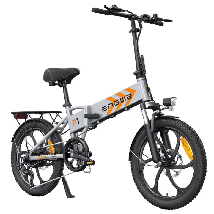 Bicicleta Eléctrica Plegable ENGWE P1 con Neumáticos Anchos de 20*2.3 pulgadas, Motor de 250W, Batería de 36V 13Ah, Velocidad Máxima de 25km/h, Frenos de Disco Dobles, Cuerpo de Aleación de Aluminio, Shimano 7 Velocidades, Autonomía Máxima de 100km-Plata - 1