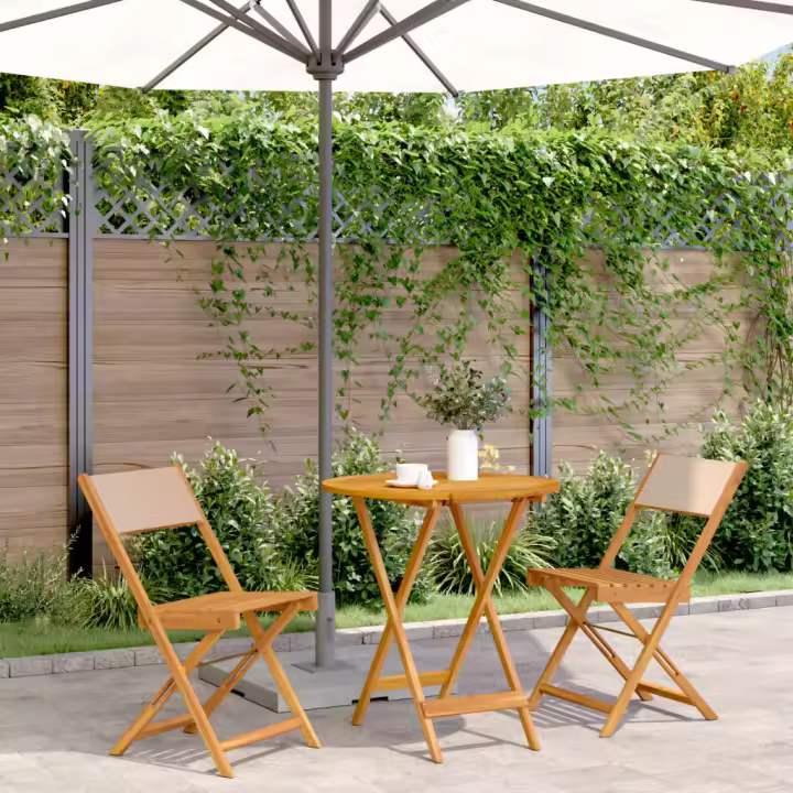 vidaXL Juego de bistro de 3 piezas tela y madera maciza bej - 1
