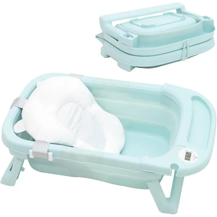 Olmitos - Bañera Plegable para Bebé con Reductor Extraíble, Termómetro y Tapón de Drenaje, Compacta y Antideslizante - Ideal para Viajes - 1