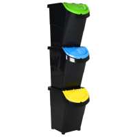 vidaXL Cubos de basura apilables con tapa 3 uds PP 120 L Color Blanco,  Negro, y mas - details 1