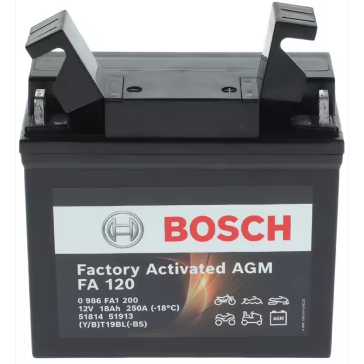 Batería de Moto Bosch FA120 - AGM. Tecnología AGM. 12V - 6.5Ah/250A (EN) - 1