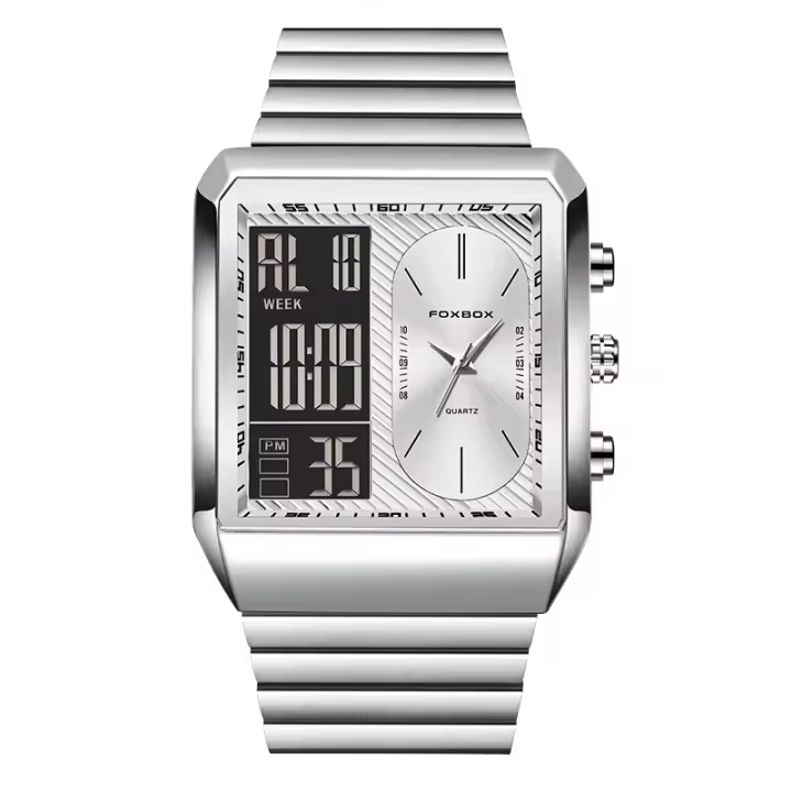 Reloj Militar FOXBOX Para Hombre De Lujo Cuadrado Digital Resistente Al Agua Y Shock Con Display LED Y Cuarzo Moda Deportiva - 1