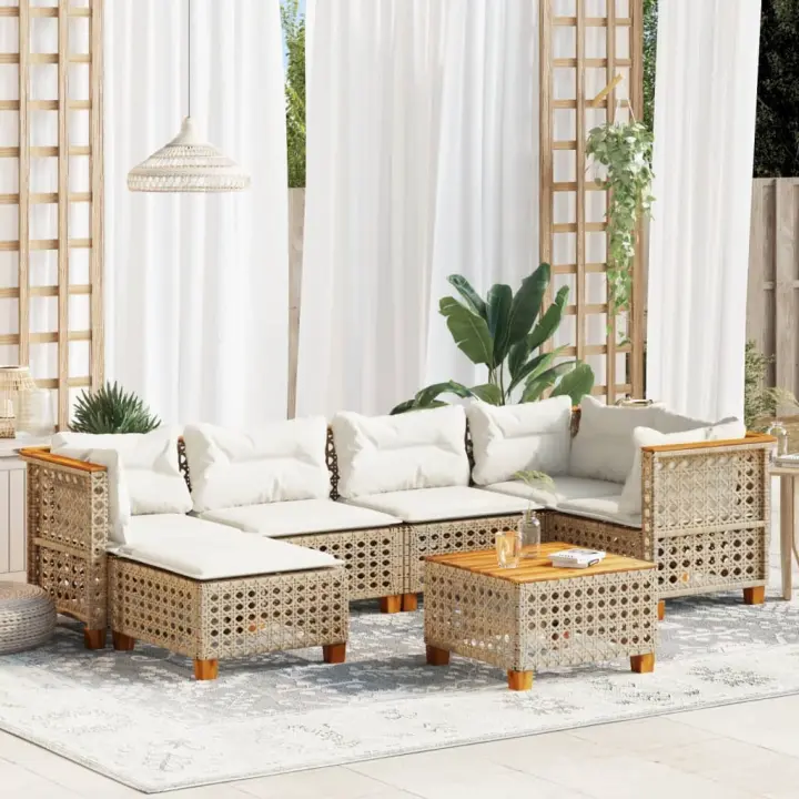 vidaXL Set sofás de jardín 7 piezas y cojines ratán sintético beige - 1