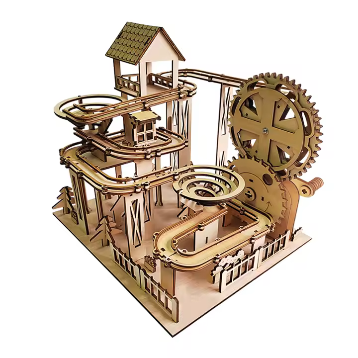 DAM. Maqueta de Madera 3D, con movimiento mecánico diseño de Pista de bolas Jungla. 250 piezas 26x24x25cm. - 1