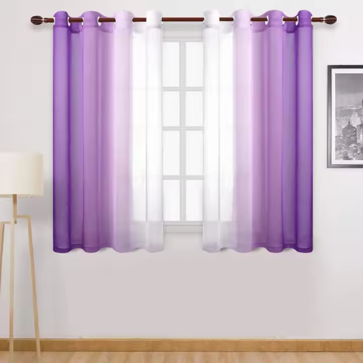 Cortinas De Ventana Gradient Semi Transparentes Para Dormitorio Y Sala De Estar Bloque De Calor Sin Capa Doble Material Poliéster Moderna - 1