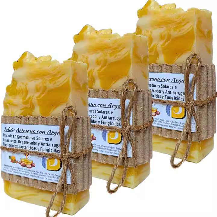 3 Jabones Artesanos Naturales con Aceite de Argán. PumarShop Cinnia Natura. Antiarrugas, Regenerador y muy Hidratante. Pack Ahorro - 1