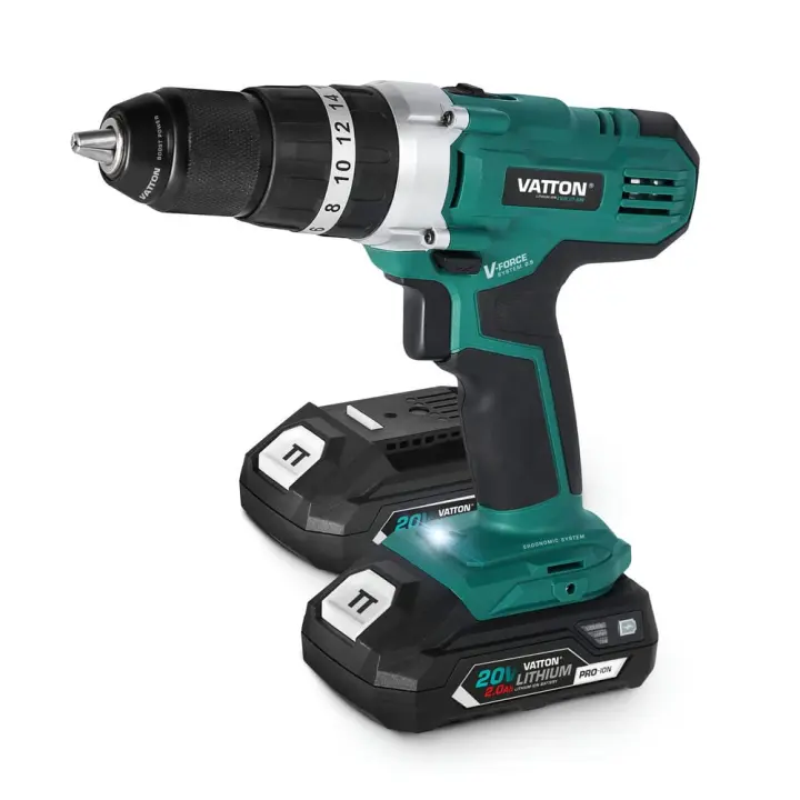 Vatton Taladro Percutor 20V - Portabrocas Metálico - 16 Posiciones - Motor de Escobillas - 1