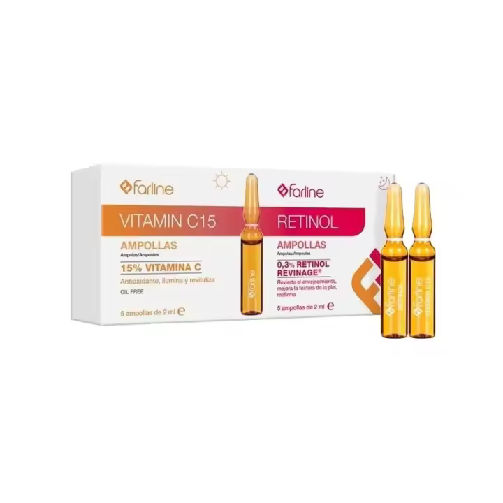Farline Vitamin C15 15% Vitamina C 5 Ampollas 2ml + Retinol Revinage 0´3% 5 Ampollas 2ml - 1