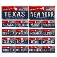 Placa De Metal Antiguo Con Bandera Estadounidense Texas Florida Utah Decoración Para Coche Novedosa Y Rectangular - details 0