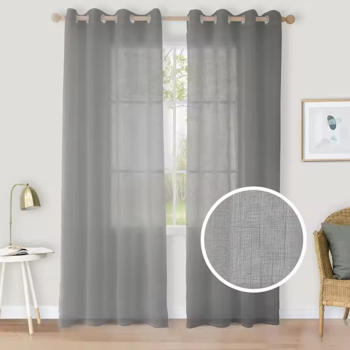 Cortinas transparentes con trabillas, 100 x 250 cm, color gris lino, juego de 2 - 1